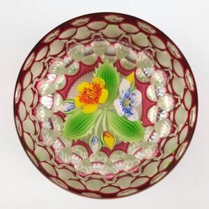 Perthshire 1994G Overlay Bouquet Lampwork Flower Geometric Faceting Paperweight